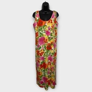 Express Tricot Vintage Multicolor Floral Sleeveless Tank Midi Dress w/ Slit